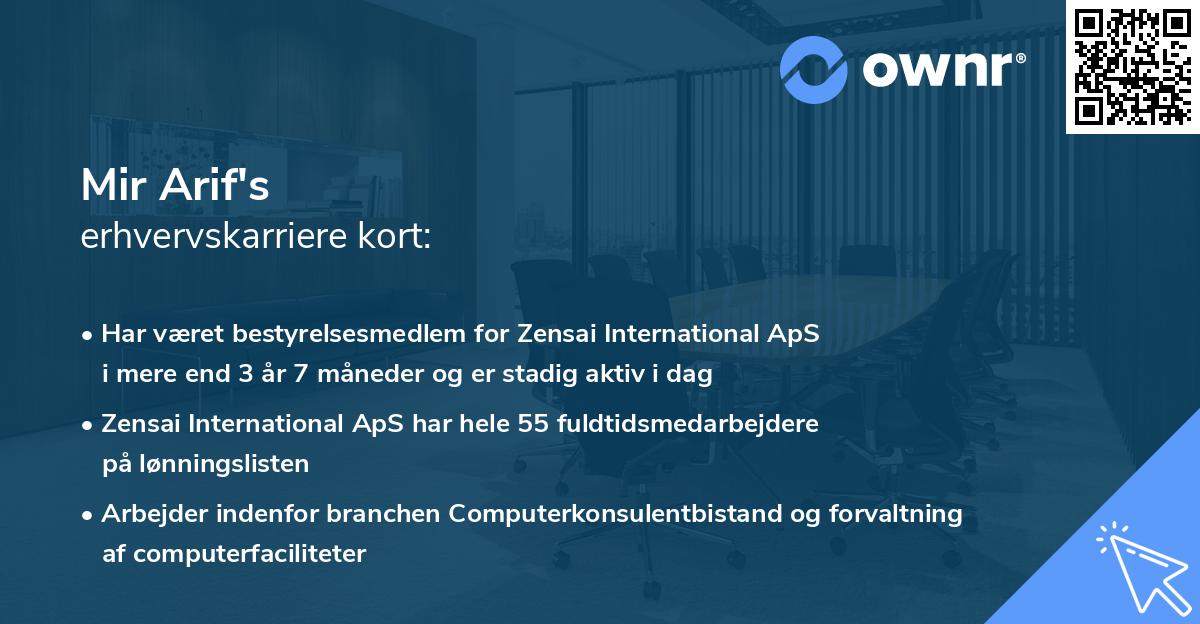Mir Arif's erhvervskarriere kort