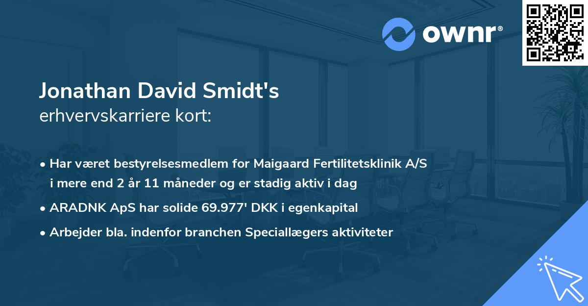 Jonathan David Smidt's erhvervskarriere kort
