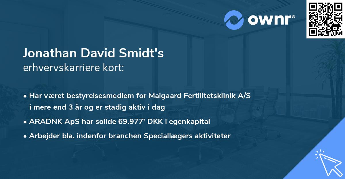 Jonathan David Smidt's erhvervskarriere kort