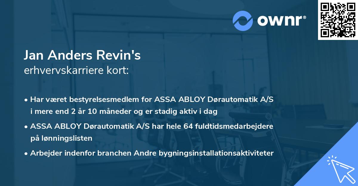 Jan Anders Revin's erhvervskarriere kort