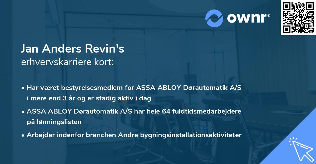 Jan Anders Revin's erhvervskarriere kort
