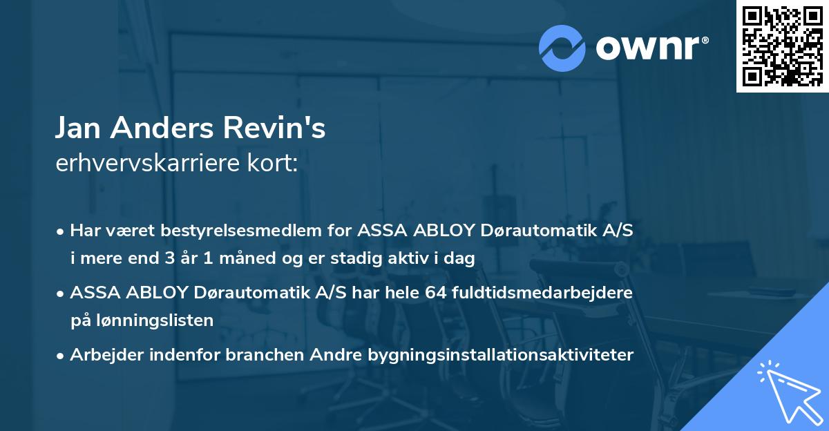 Jan Anders Revin's erhvervskarriere kort