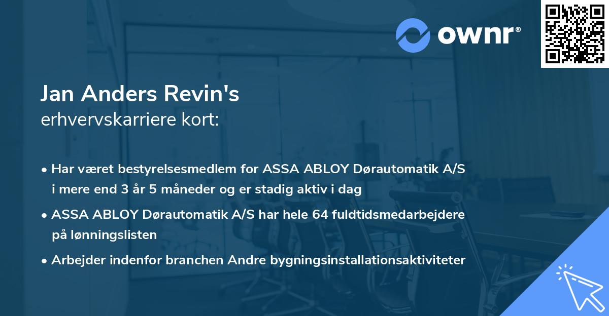 Jan Anders Revin's erhvervskarriere kort