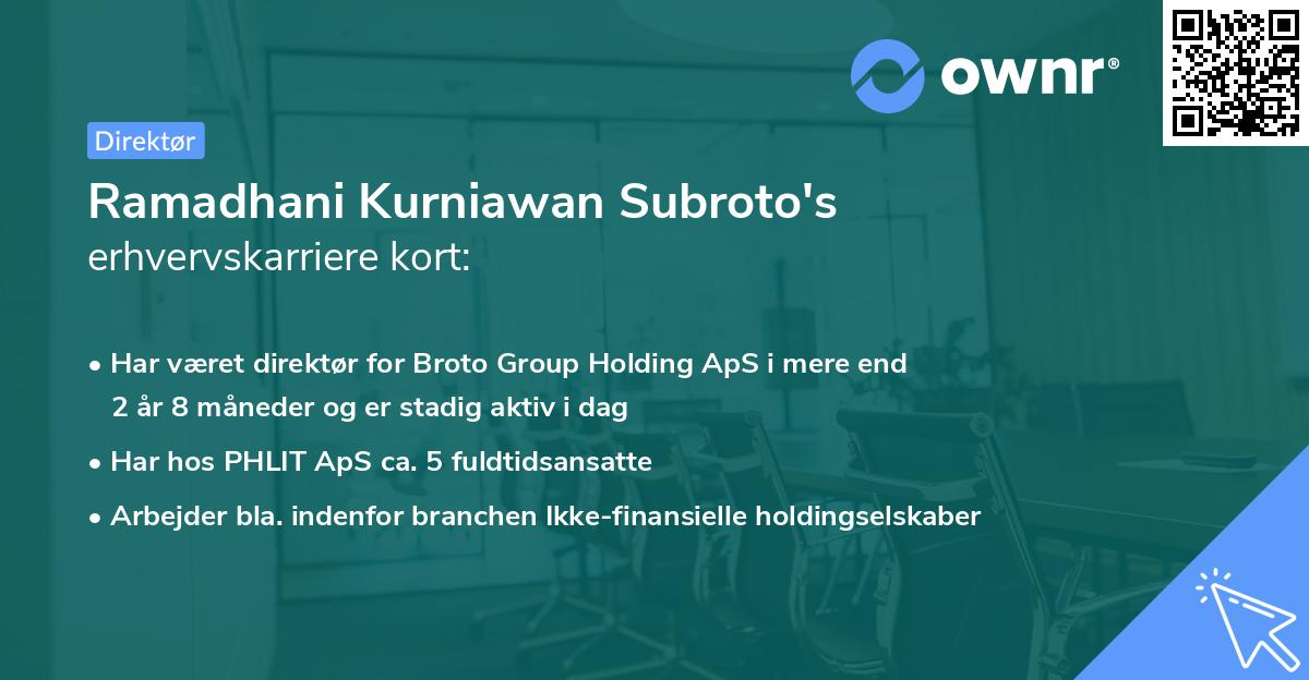 Ramadhani Kurniawan Subroto's erhvervskarriere kort