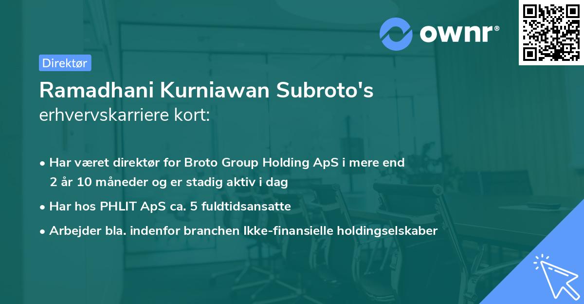 Ramadhani Kurniawan Subroto's erhvervskarriere kort