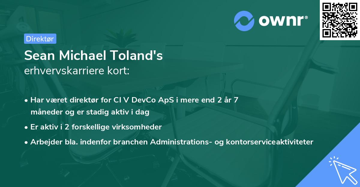 Sean Michael Toland's erhvervskarriere kort