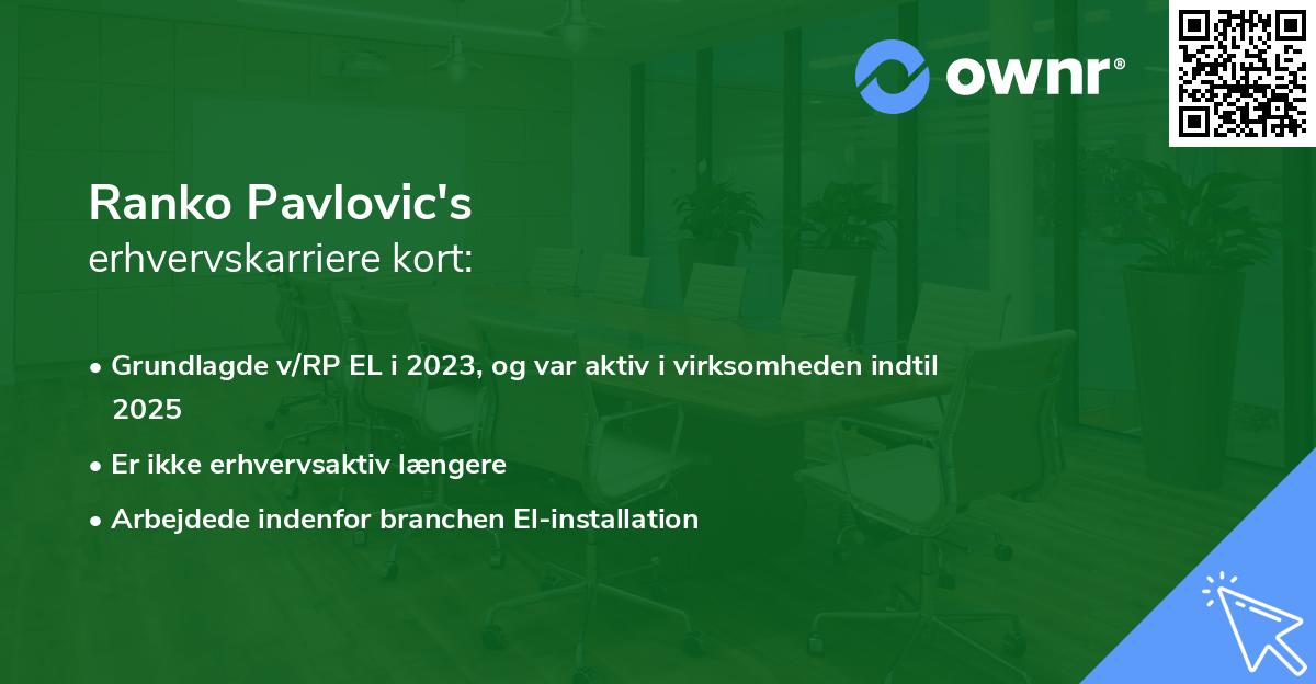 Ranko Pavlovic's erhvervskarriere kort