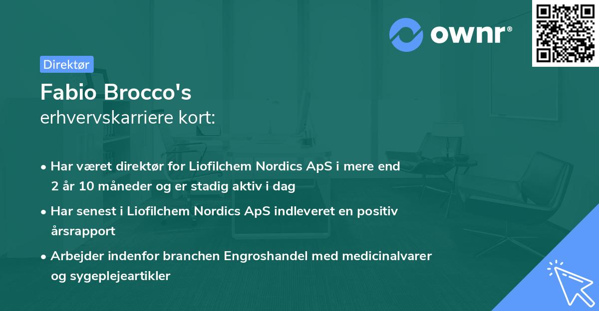 Fabio Brocco's erhvervskarriere kort