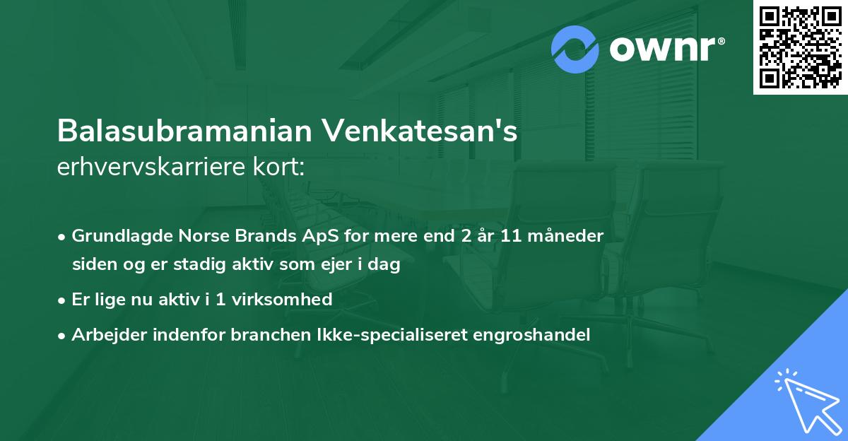 Balasubramanian Venkatesan's erhvervskarriere kort