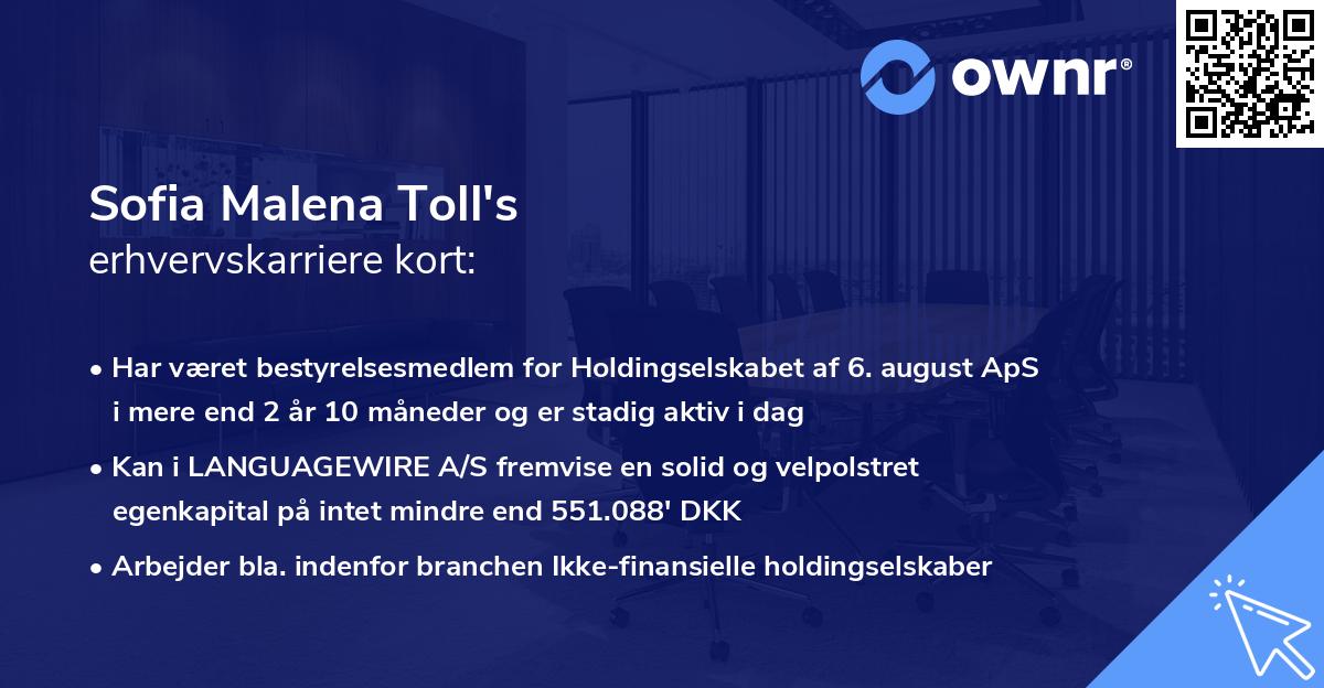 Sofia Malena Toll's erhvervskarriere kort