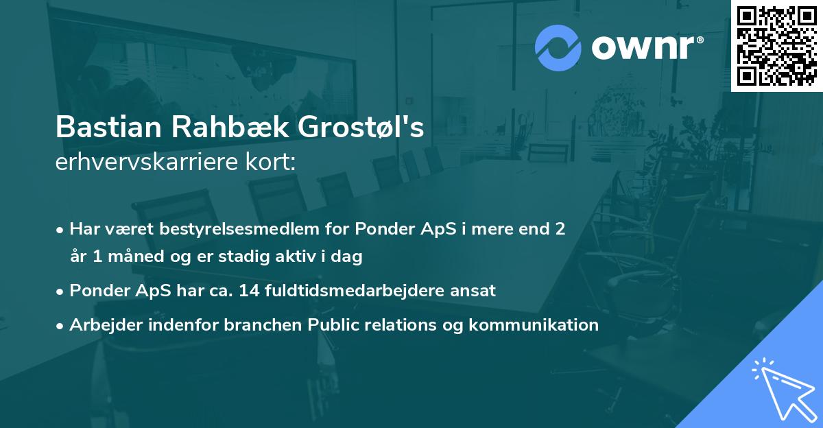 Bastian Rahbæk Grostøl's erhvervskarriere kort