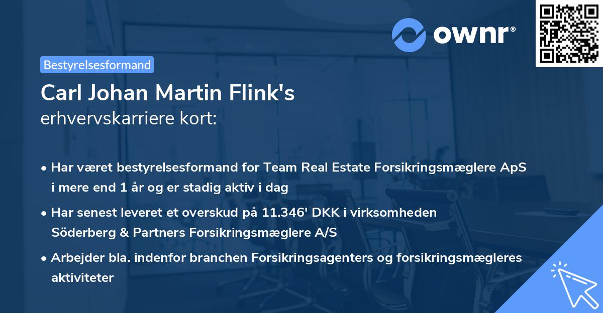 Carl Johan Martin Flink's erhvervskarriere kort