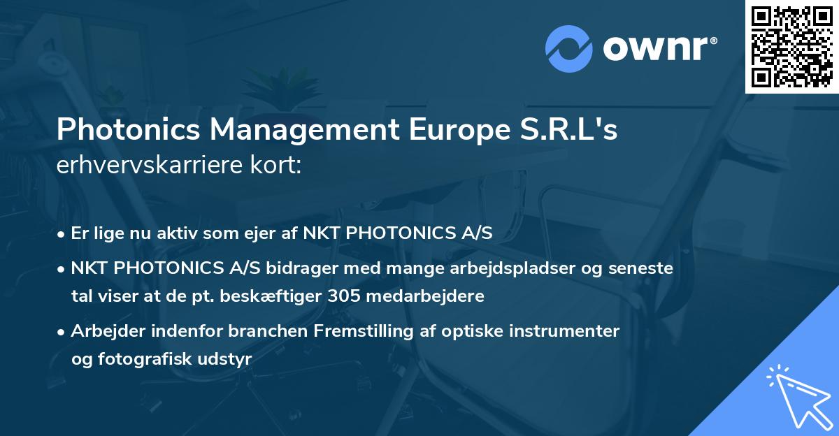 Photonics Management Europe S.R.L's erhvervskarriere kort