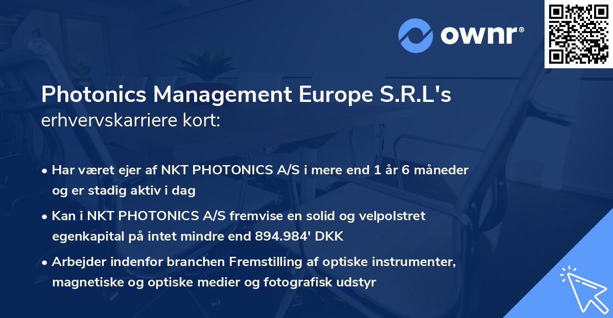 Photonics Management Europe S.R.L's erhvervskarriere kort
