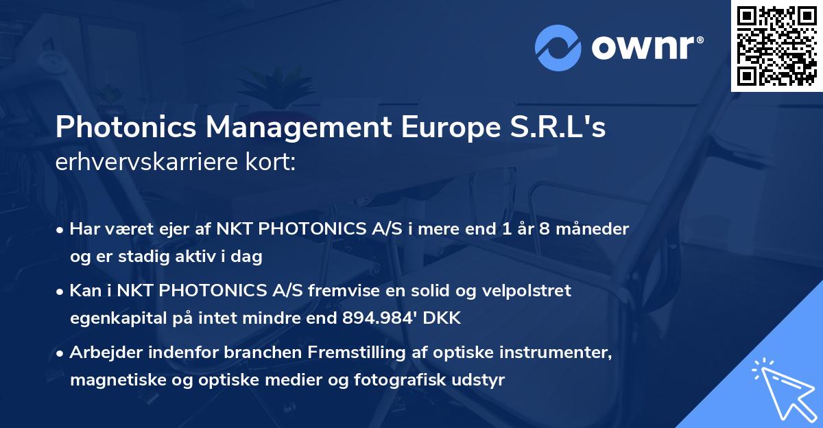 Photonics Management Europe S.R.L's erhvervskarriere kort