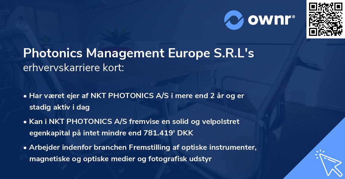 Photonics Management Europe S.R.L's erhvervskarriere kort