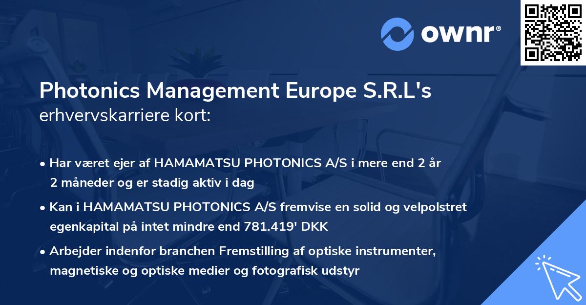Photonics Management Europe S.R.L's erhvervskarriere kort