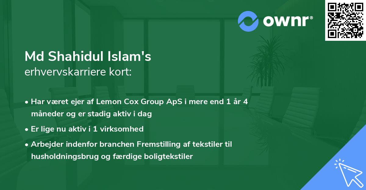 Md Shahidul Islam's erhvervskarriere kort