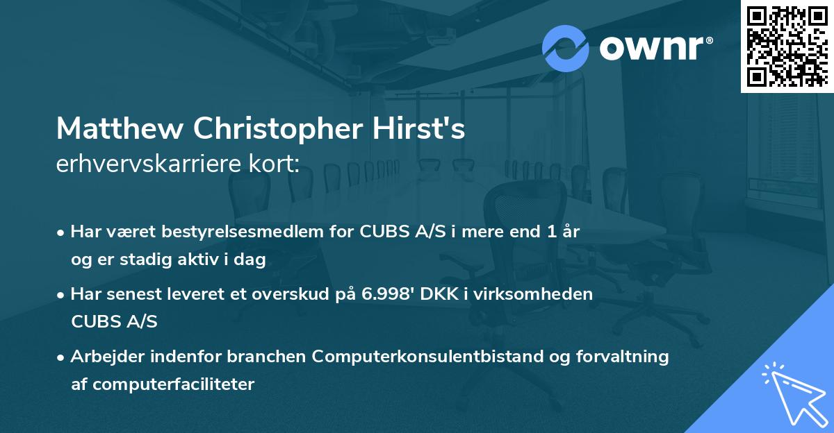 Matthew Christopher Hirst's erhvervskarriere kort