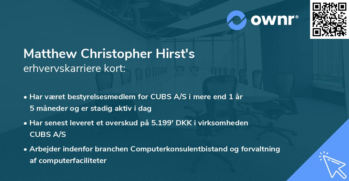 Matthew Christopher Hirst's erhvervskarriere kort