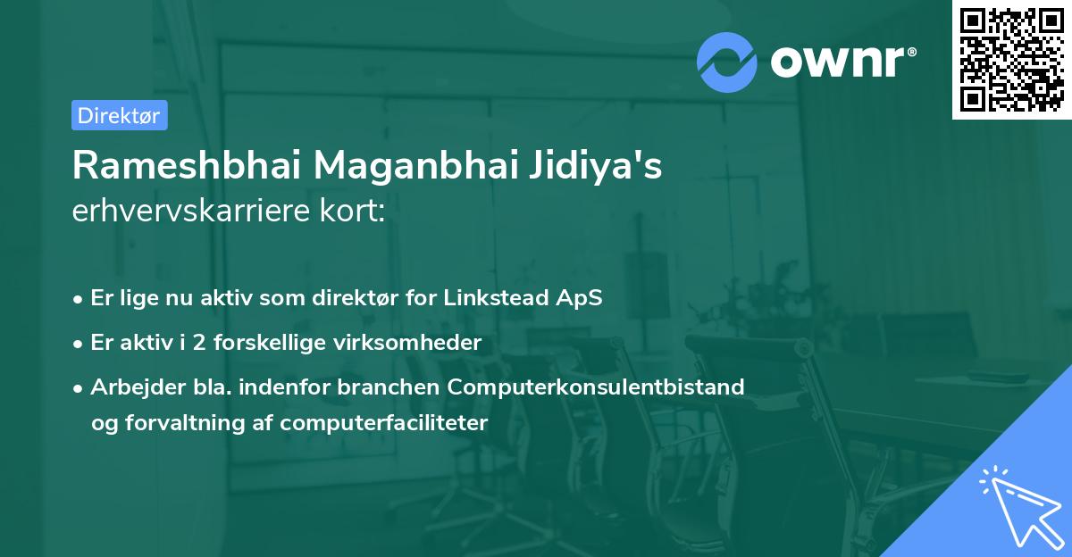 Rameshbhai Maganbhai Jidiya's erhvervskarriere kort