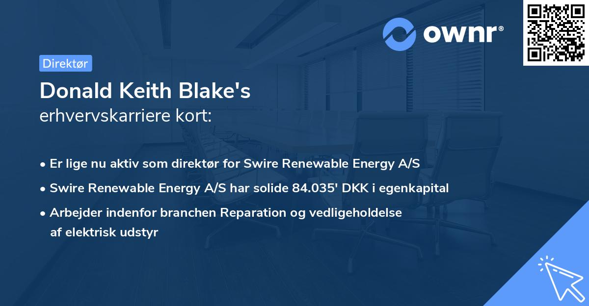Donald Keith Blake's erhvervskarriere kort
