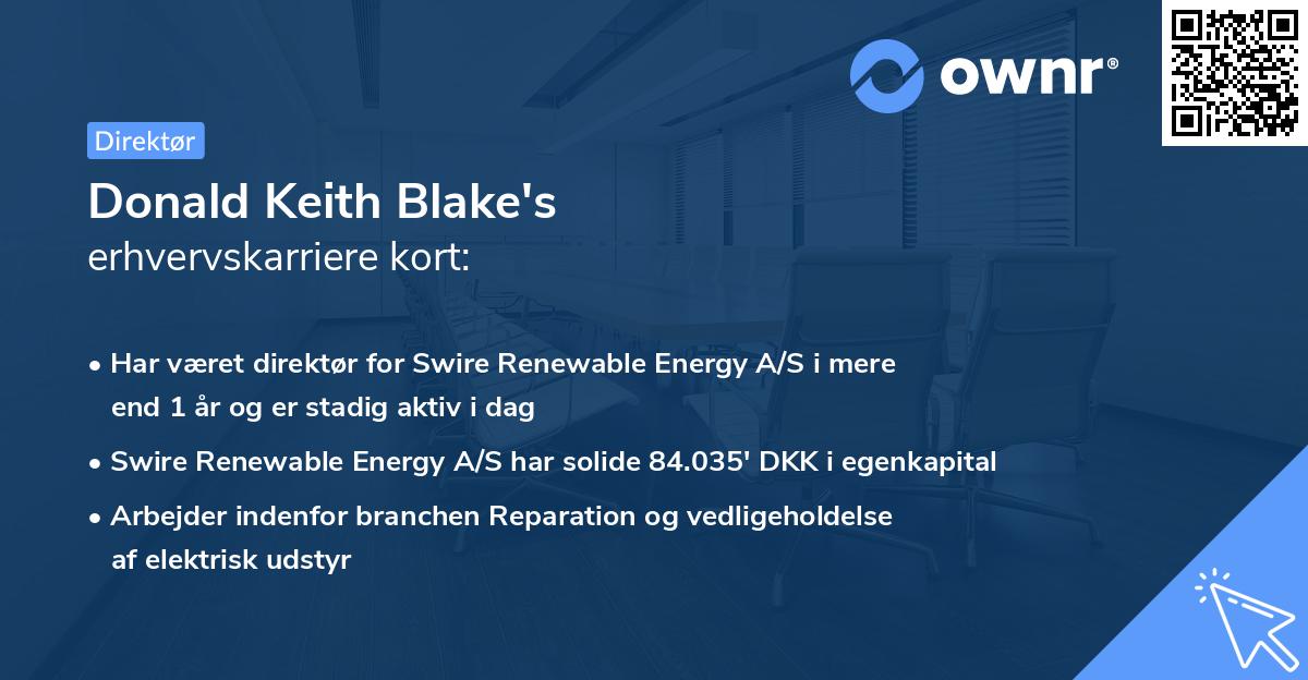 Donald Keith Blake's erhvervskarriere kort