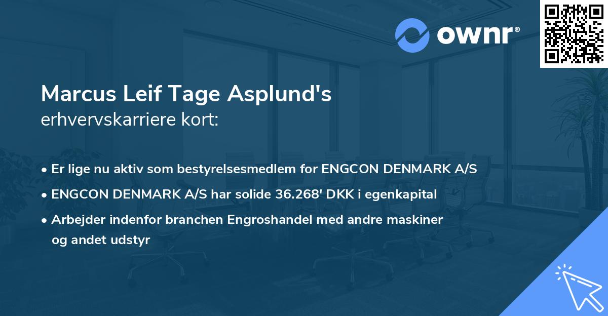Marcus Leif Tage Asplund's erhvervskarriere kort