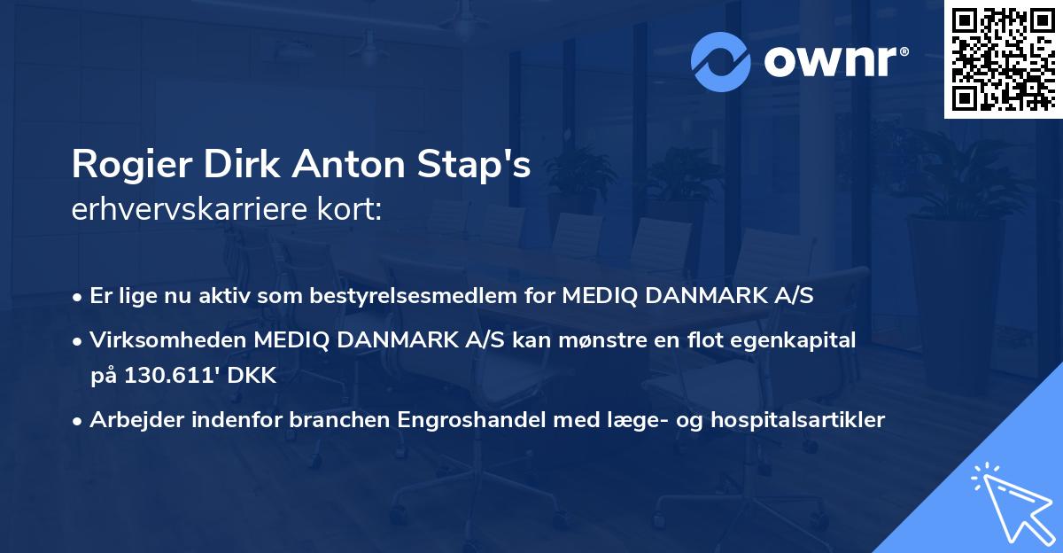 Rogier Dirk Anton Stap's erhvervskarriere kort