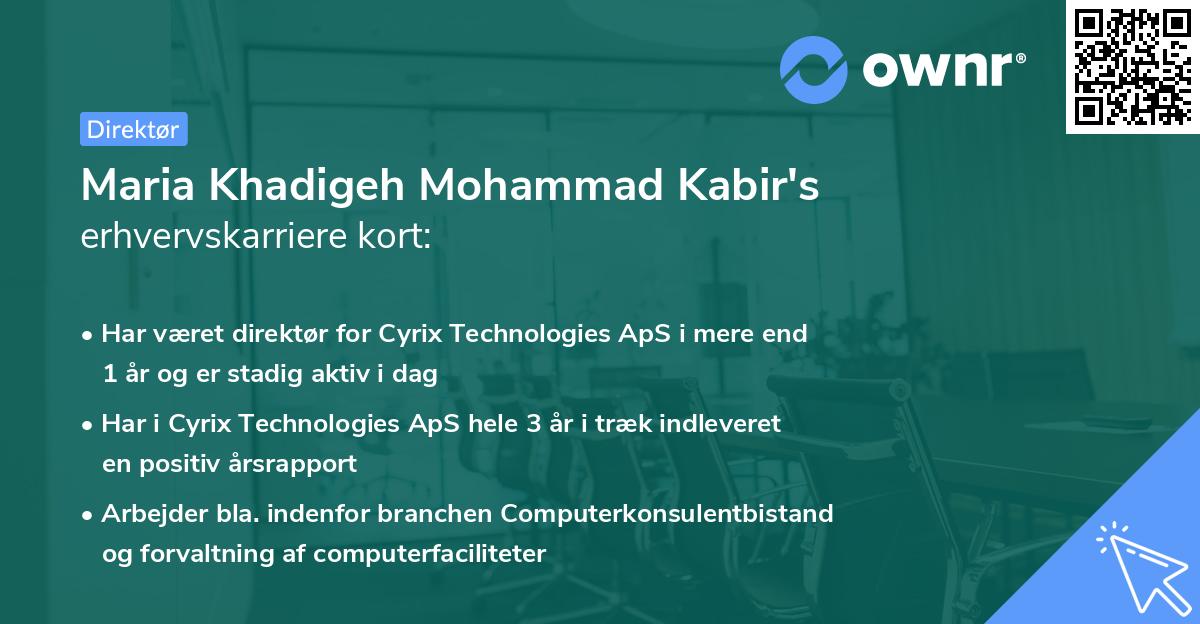 Maria Khadigeh Mohammad Kabir's erhvervskarriere kort