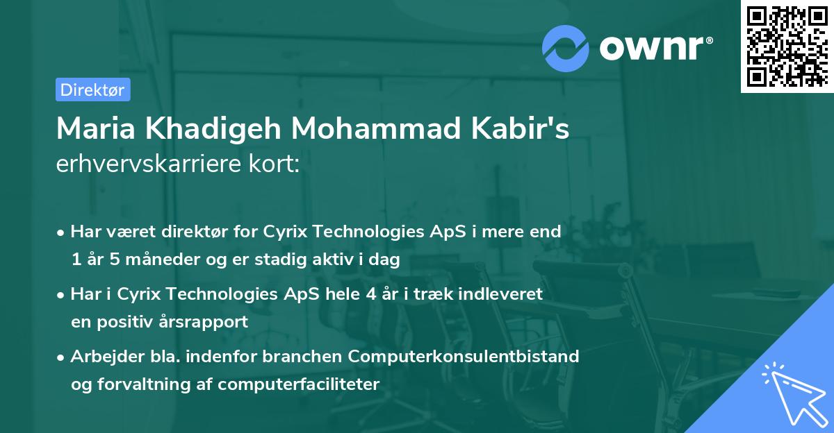 Maria Khadigeh Mohammad Kabir's erhvervskarriere kort