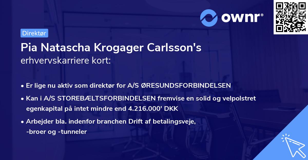 Pia Natascha Krogager Carlsson's erhvervskarriere kort