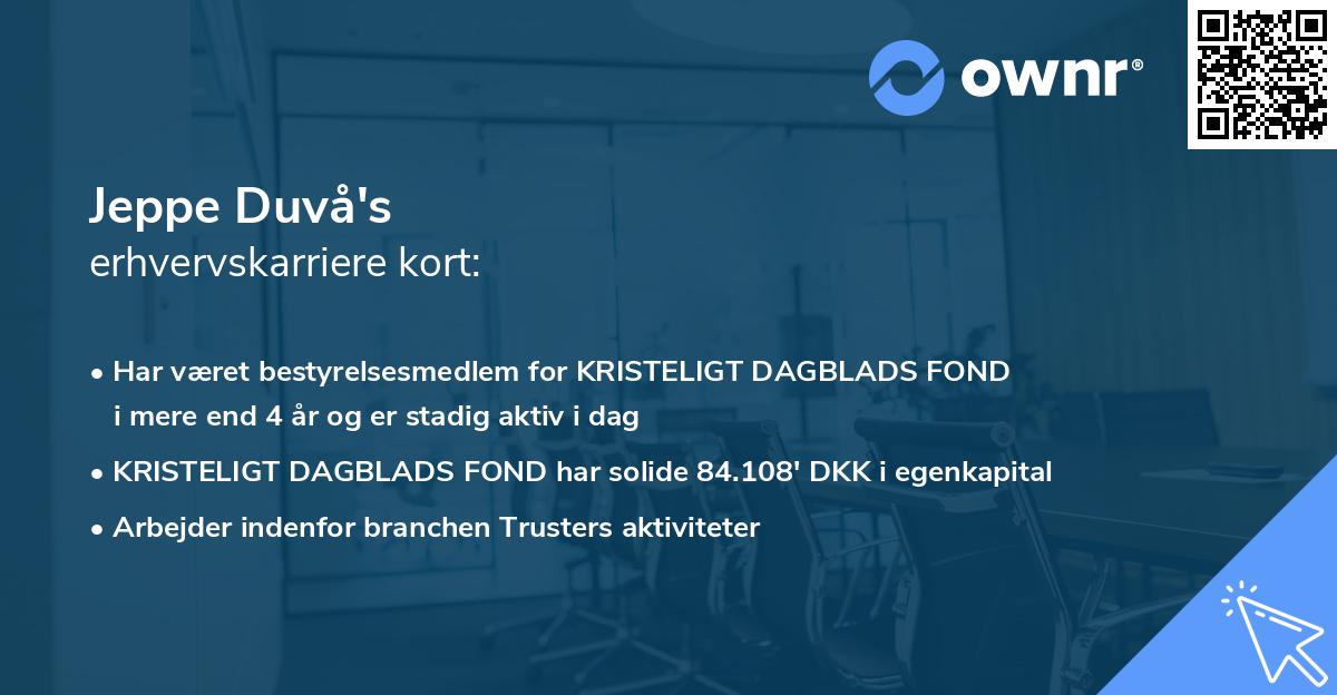Jeppe Duvå's erhvervskarriere kort