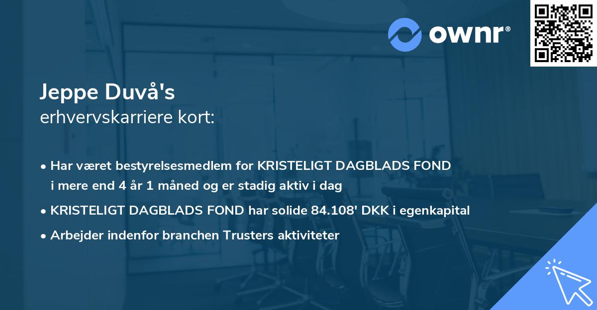 Jeppe Duvå's erhvervskarriere kort