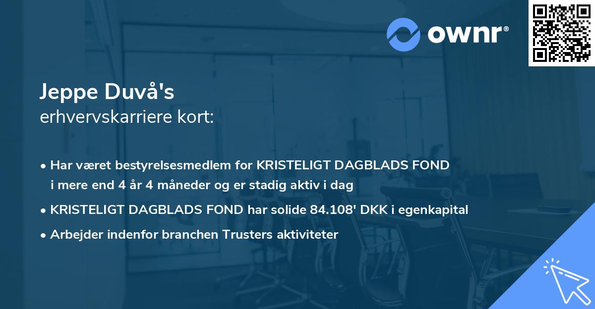 Jeppe Duvå's erhvervskarriere kort