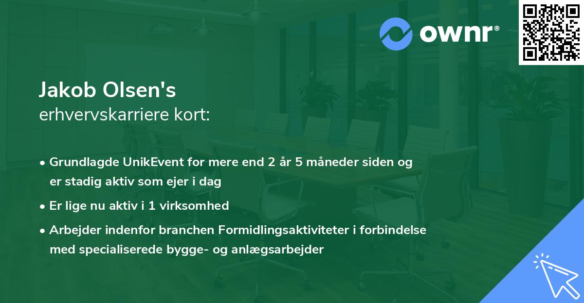Jakob Olsen's erhvervskarriere kort