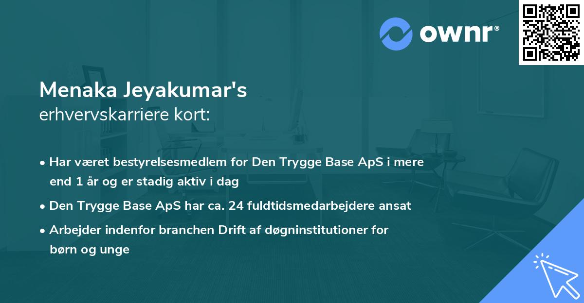 Menaka Jeyakumar's erhvervskarriere kort