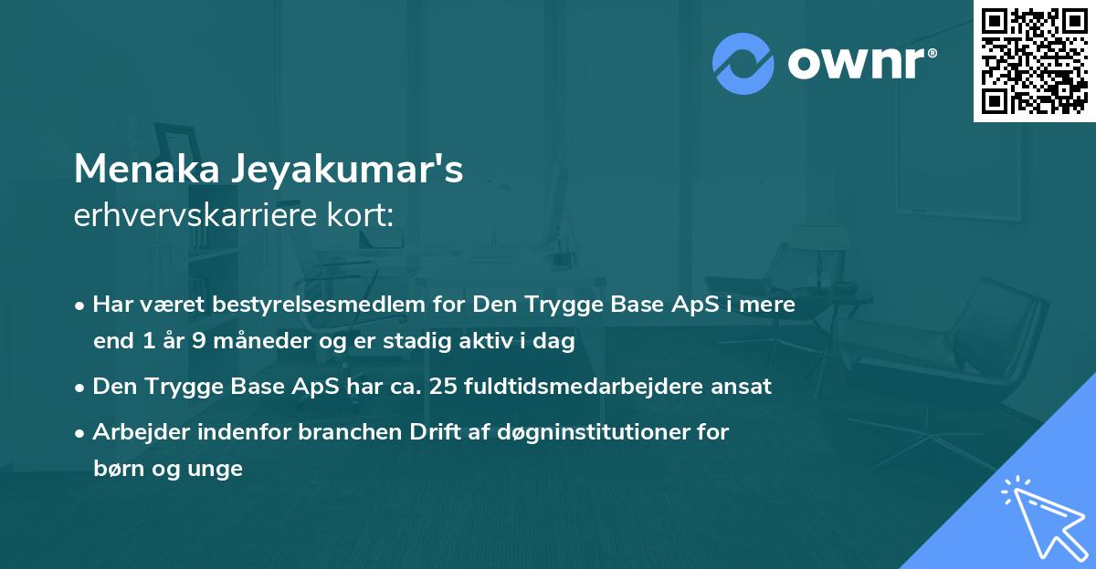 Menaka Jeyakumar's erhvervskarriere kort