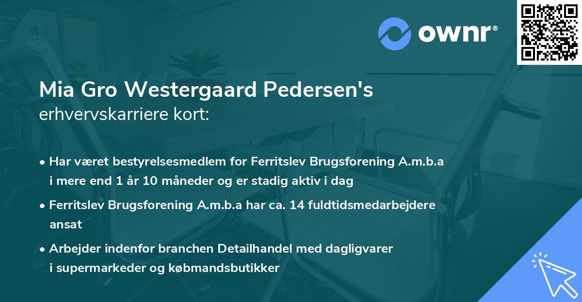 Mia Gro Westergaard Pedersen's erhvervskarriere kort