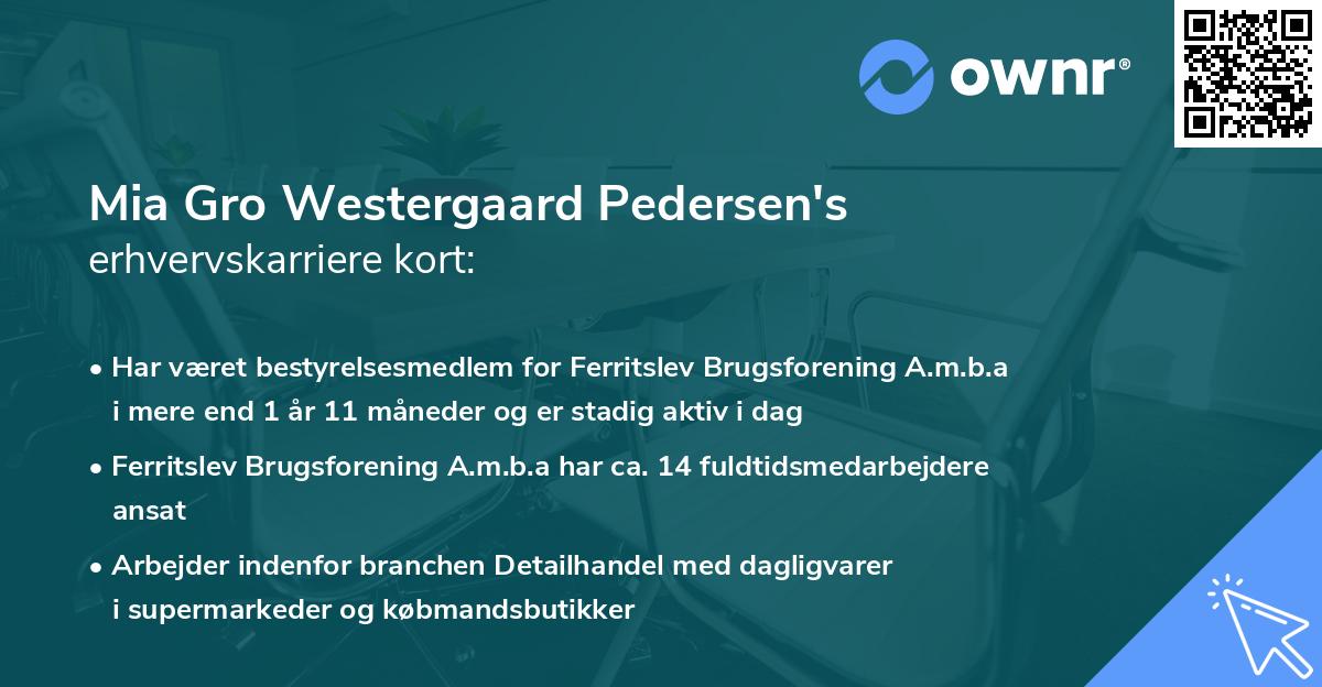 Mia Gro Westergaard Pedersen's erhvervskarriere kort