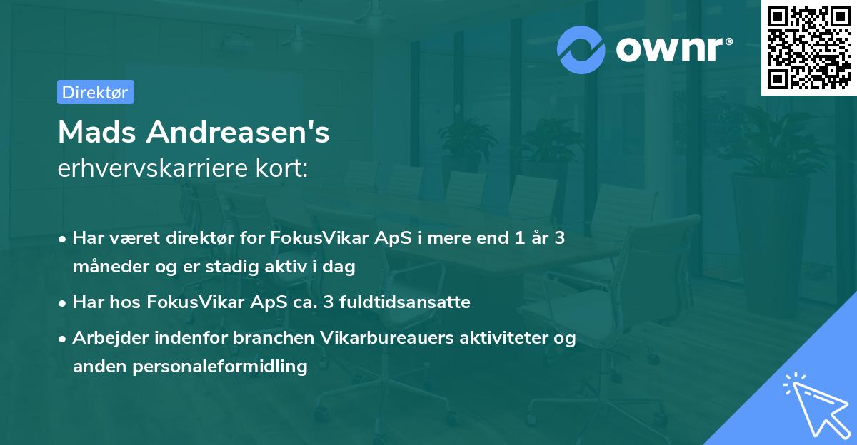 Mads Andreasen's erhvervskarriere kort