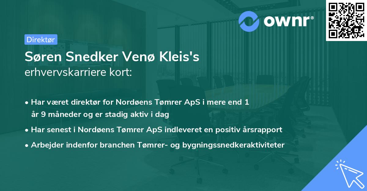 Søren Snedker Venø Kleis's erhvervskarriere kort