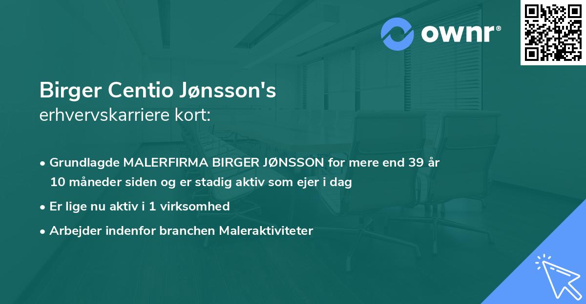 Birger Centio Jønsson's erhvervskarriere kort