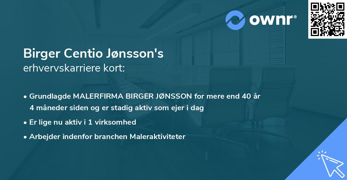 Birger Centio Jønsson's erhvervskarriere kort
