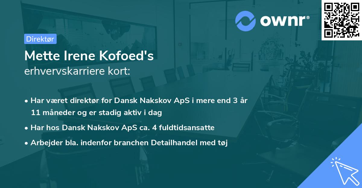 Mette Irene Kofoed's erhvervskarriere kort