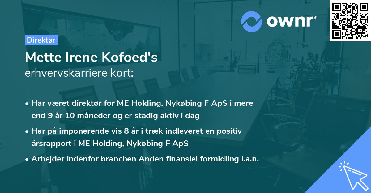 Mette Irene Kofoed's erhvervskarriere kort