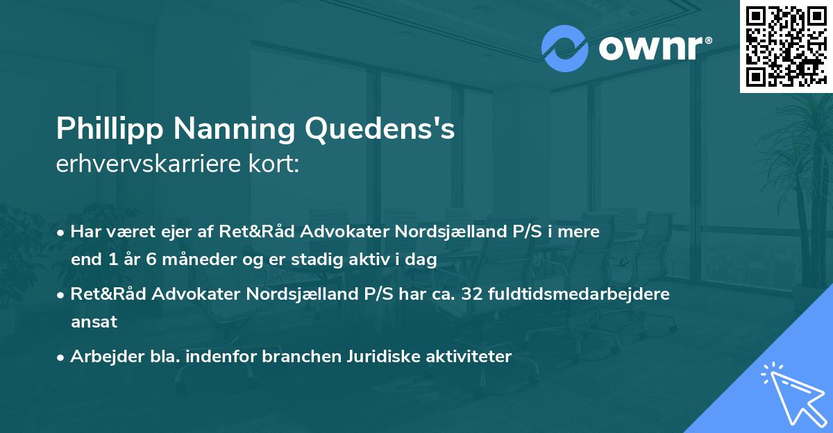 Phillipp Nanning Quedens's erhvervskarriere kort