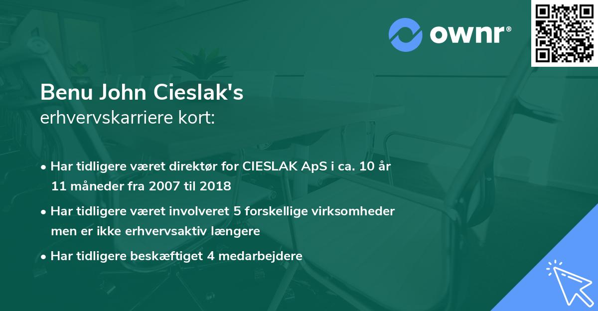 Benu John Cieslak's erhvervskarriere kort