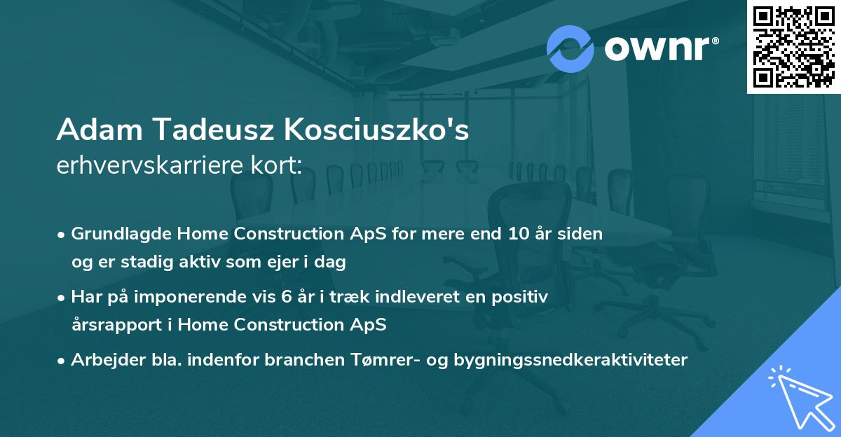 Adam Tadeusz Kosciuszko's erhvervskarriere kort