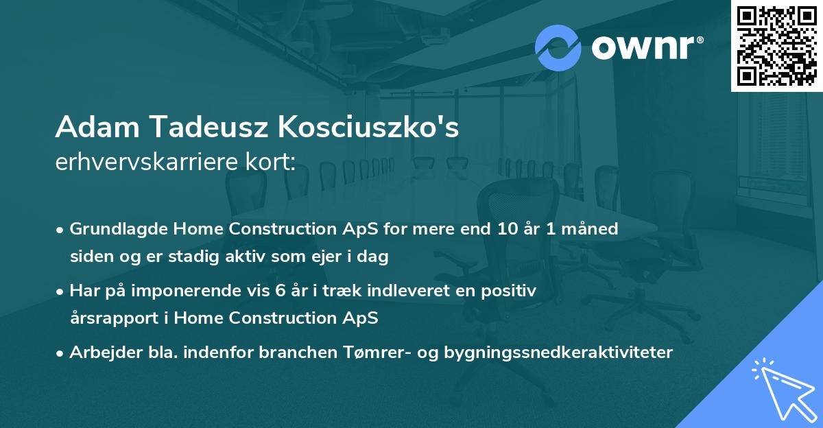 Adam Tadeusz Kosciuszko's erhvervskarriere kort